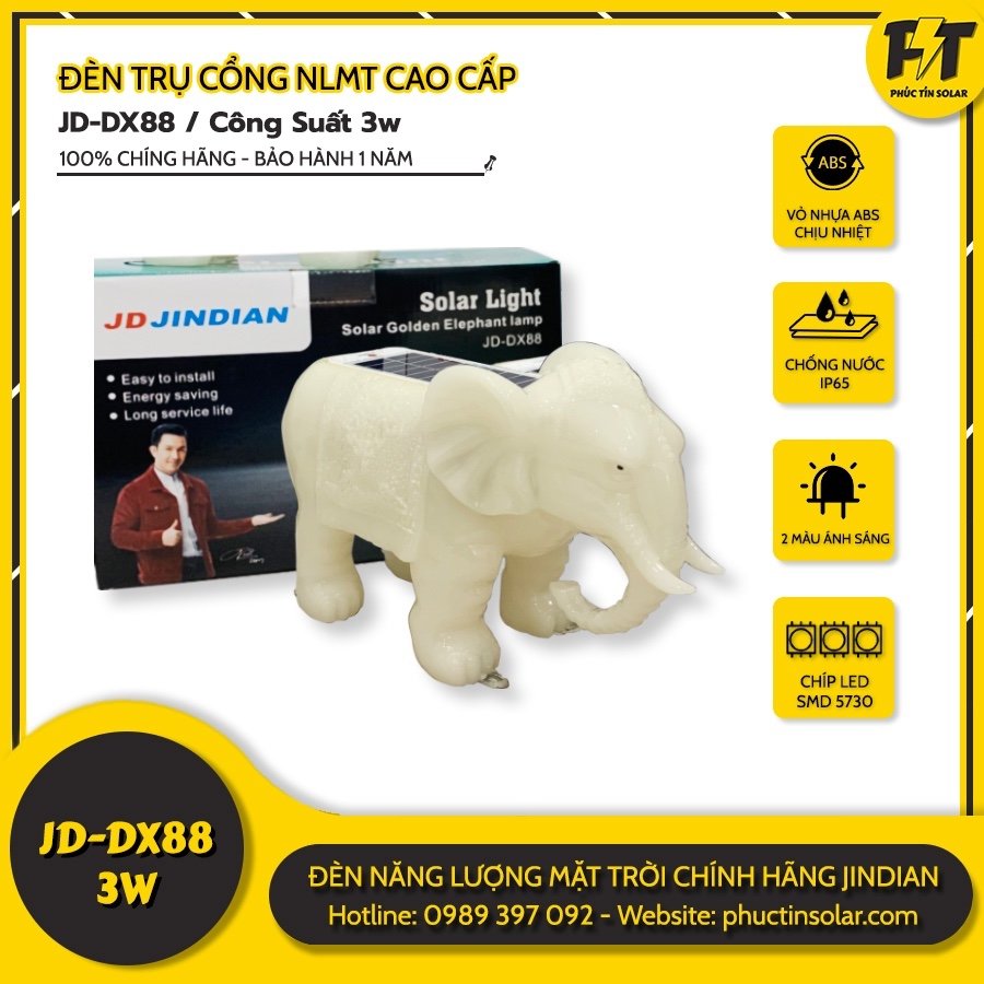 Đèn Trụ Cổng Năng Lượng Mặt Trời Con Voi JD-DX88